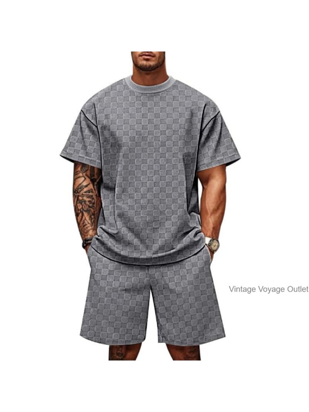 Men's 2 Piece Short Set Polyester Geometric Texture Shirt & Shorts Summer Casual